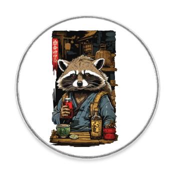 Raton laveur saké japonais et Art Vintage - Magnet rond - blanc - Devant