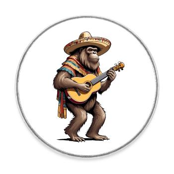 Bigfoot Mexican Mariachi Guitarist Fiesta - Round  fridge magnet - white - Front
