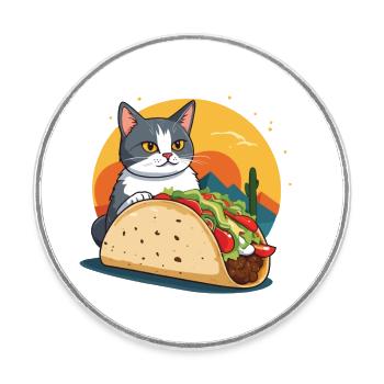 Taco Katze Cinco De Mayo Lustiges Aesthetic Design - Runder Kühlschrankmagnet - Weiß - Vorne