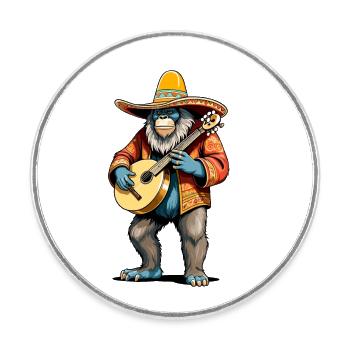 Bigfoot Mexican Mariachi Guitarist Fiesta - Round  fridge magnet - white - Front