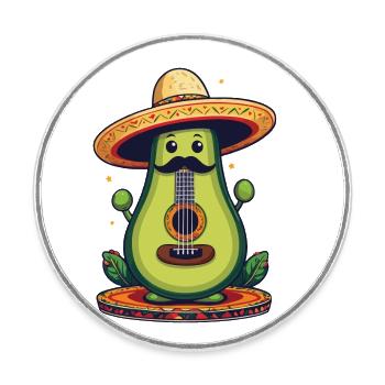 Avocado Mexican Mariachi Guitar Fiesta - Round  fridge magnet - white - Front
