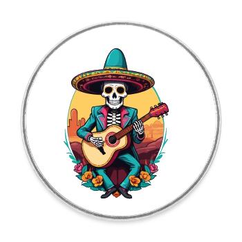Mexican Mariachi Skeleton Guitarist Fiesta - Round  fridge magnet - white - Front