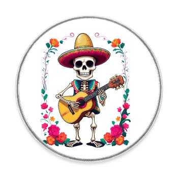 Mexican mariachi skeleton guitarist - Round  fridge magnet - white - Front