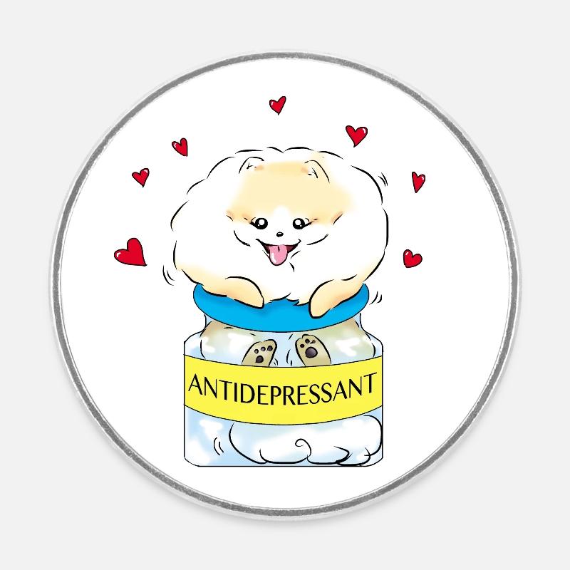 Antidépresseur Pom - Magnet rond - blanc