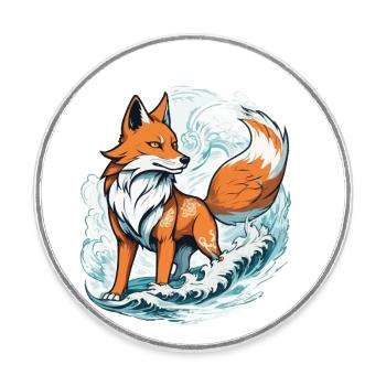 Japanische Kitsune Maske Kawaii Fuchsgeist Design - Runder Kühlschrankmagnet - Weiß - Vorne