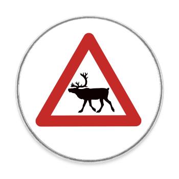 Norwegian reindeer warning sign - Round  fridge magnet - white - Front