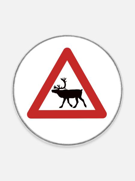 Warnschild für norwegische Rentiere - Runder Kühlschrankmagnet - Weiß