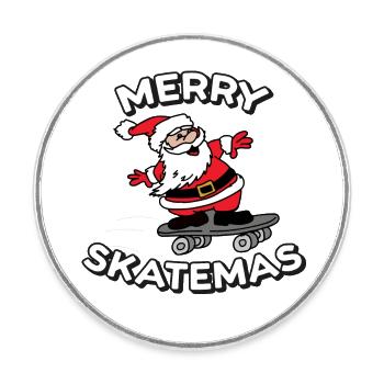 Merry Skatemas | Skateboard Christmas Print - Round  fridge magnet - white - Front