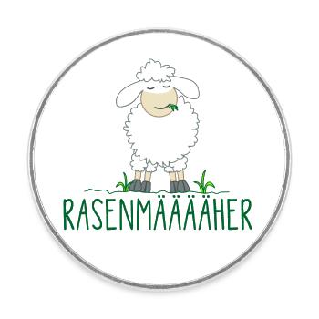 niedliches Schaf als Rasenmäher - Rasenmäääher - Runder Kühlschrankmagnet - Weiß - Vorne