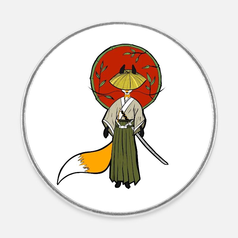 Renard samouraï - Magnet rond - blanc