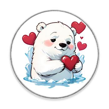 Verschenke diesen süßen Eisbären zum Valentinstag - Runder Kühlschrankmagnet - Weiß - Vorne