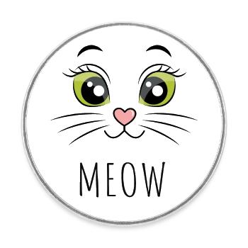Meow Katze Augen Grün - Runder Kühlschrankmagnet - Weiß - Vorne