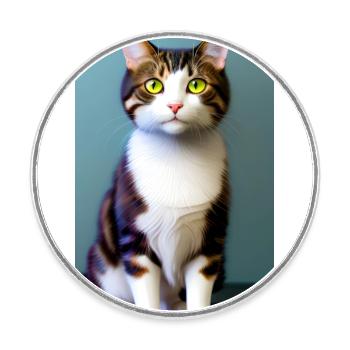 Kurzhaarige Hauskatze wartet auf das Fressen - Runder Kühlschrankmagnet - Weiß - Vorne