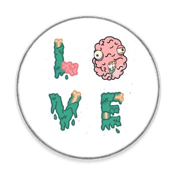Halloween zombie monster brain love brains - Round  fridge magnet - white - Front
