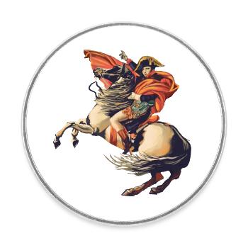 Napoléon Bonaparte à cheval, art, peinture des Alpes - Magnet rond - blanc - Devant