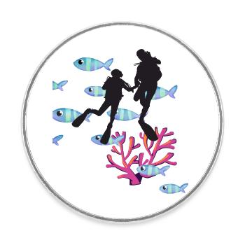 Diver Flagge Tauchen Unter Wasser Geschenk T-Shirt - Runder Kühlschrankmagnet - Weiß - Vorne