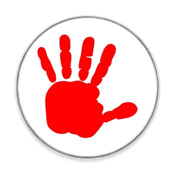 Main rouge - main de sang - BLOODY HAND - Magnet rond - blanc - Devant