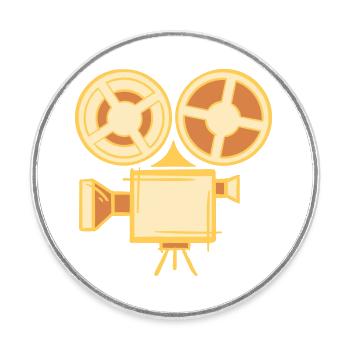 Old film camera icon, hand-drawn. Director - Round  fridge magnet - white - Front