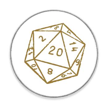 Minimalistischer W20 Spiel Würfel - Runder Kühlschrankmagnet - Weiß - Vorne