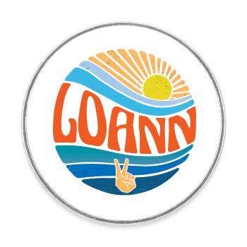 Loann Hemd Vintage Sonnenuntergang Loann Groovy Tie Dye - Runder Kühlschrankmagnet - Weiß - Vorne