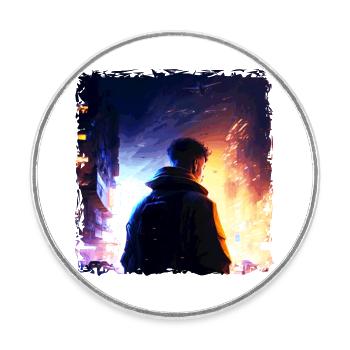 Punk Man in the Battle of the Future in Sci-Fi War - Round  fridge magnet - white - Front