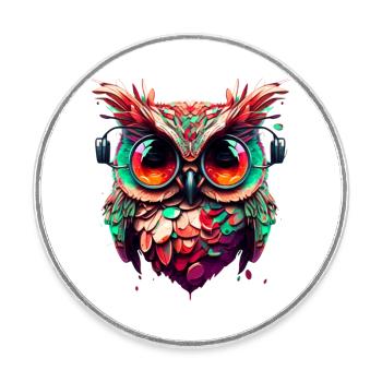 Owl with extremely large eyes as illustration - Round  fridge magnet - white - Front