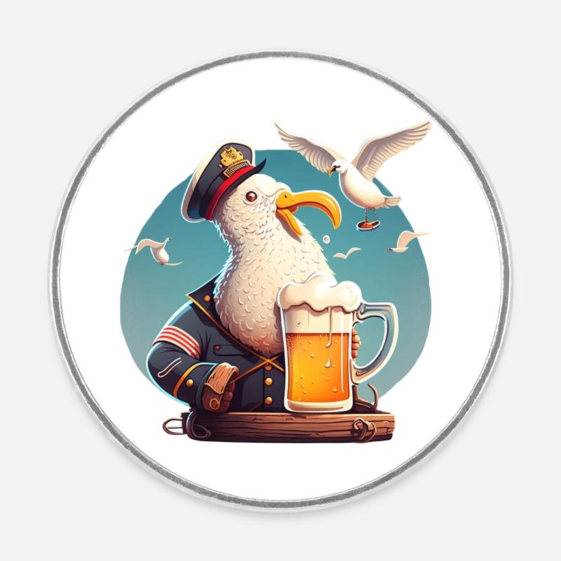 Lutsiger Captain Seagull with beer - Round  fridge magnet - white