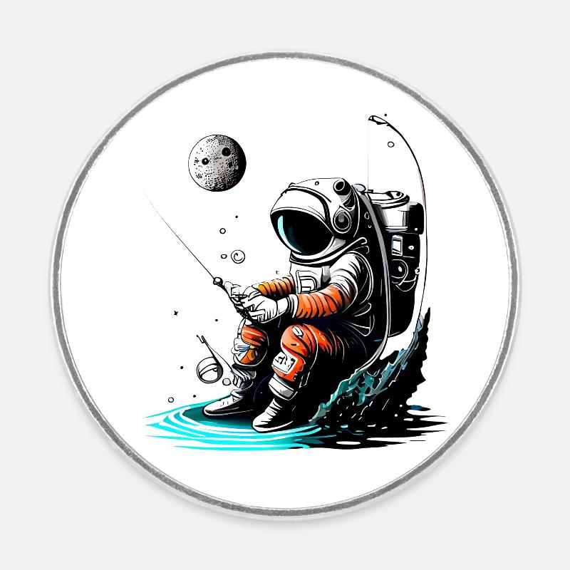 Pêche aux astronautes - Magnet rond - blanc