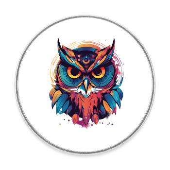 Cute boho owl indie colorful - Round  fridge magnet - white - Front