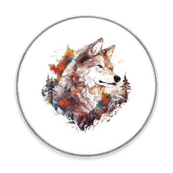 Wolf Wolfskopf Natur Wildnis Wald Bäume Kunst - Runder Kühlschrankmagnet - Weiß - Vorne