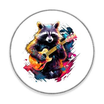 Racoon playing guitar - Round  fridge magnet - white - Front