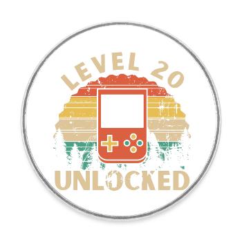 Level 20 Unlocked - Round  fridge magnet - white - Front