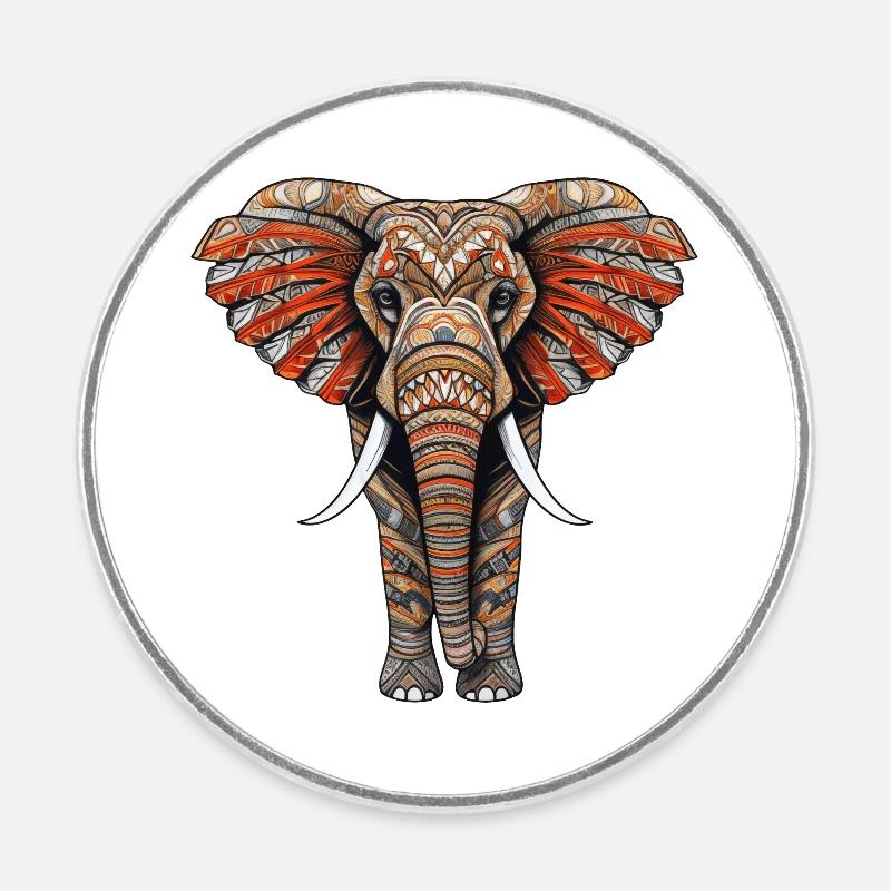 Elephant with African pattern no3 - Magnet rond - blanc