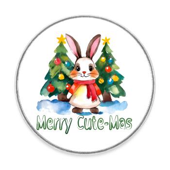 Joyeux lapin mignon - Magnet rond - blanc - Devant