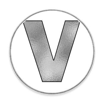 Lettre V Argent - Magnet rond - blanc - Devant