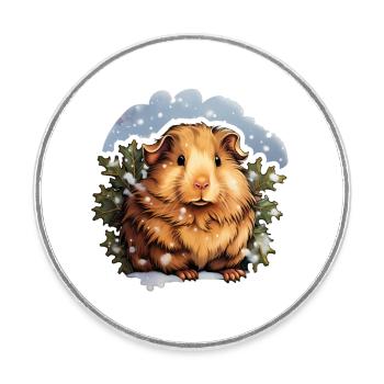 Winterliches Meerschweinchen - Runder Kühlschrankmagnet - Weiß - Vorne