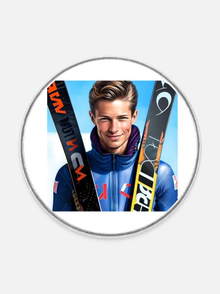 Skispringer - Runder Kühlschrankmagnet - Weiß