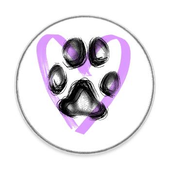 Empreinte de patte avec coeur, violet - Magnet rond - blanc - Devant