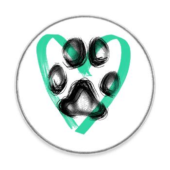 Paw print with heart, turquoise - Round  fridge magnet - white - Front