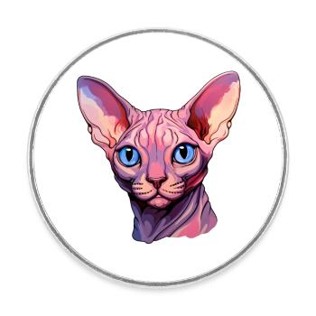 Sphynx-Katzenkopf - Runder Kühlschrankmagnet - Weiß - Vorne
