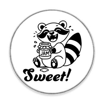 Mignon raton laveur mangeant de la confiture - Design « Sweet » - Magnet rond - blanc - Devant