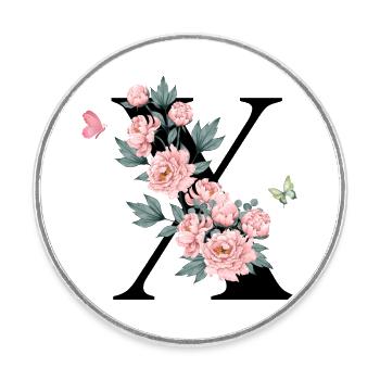 Buchstabe x Rosa Blumen - Runder Kühlschrankmagnet - Weiß - Vorne