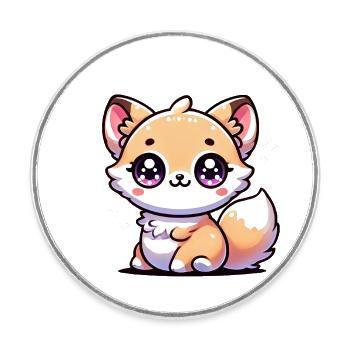 Super Cute Kawaii Baby Fox - Runder Kühlschrankmagnet - Weiß - Vorne