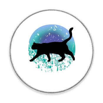 Black cat - Round  fridge magnet - white - Front