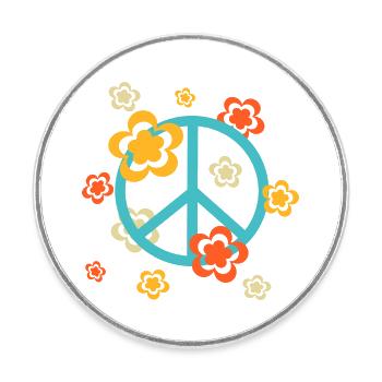 des années 70 motif de fleur - Magnet rond - blanc - Devant