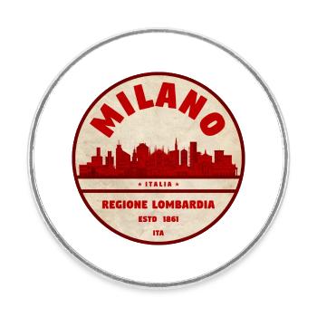 Insigne rétro de la Skyline de Milan Lombardie - Magnet rond - blanc - Devant