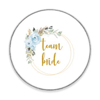 Team Bride! Eucalyptus Blue Rose Boho Wreath - Round  fridge magnet - white - Front