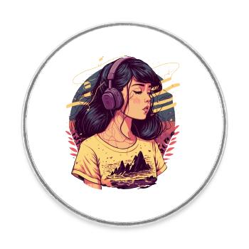 Tokyo Girl hört Chill Beats - Runder Kühlschrankmagnet - Weiß - Vorne