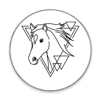 Pferd in geometrischer Form - Line-Art-Design - Runder Kühlschrankmagnet - Weiß - Vorne