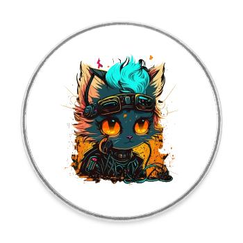 CyberCat - Round  fridge magnet - white - Front